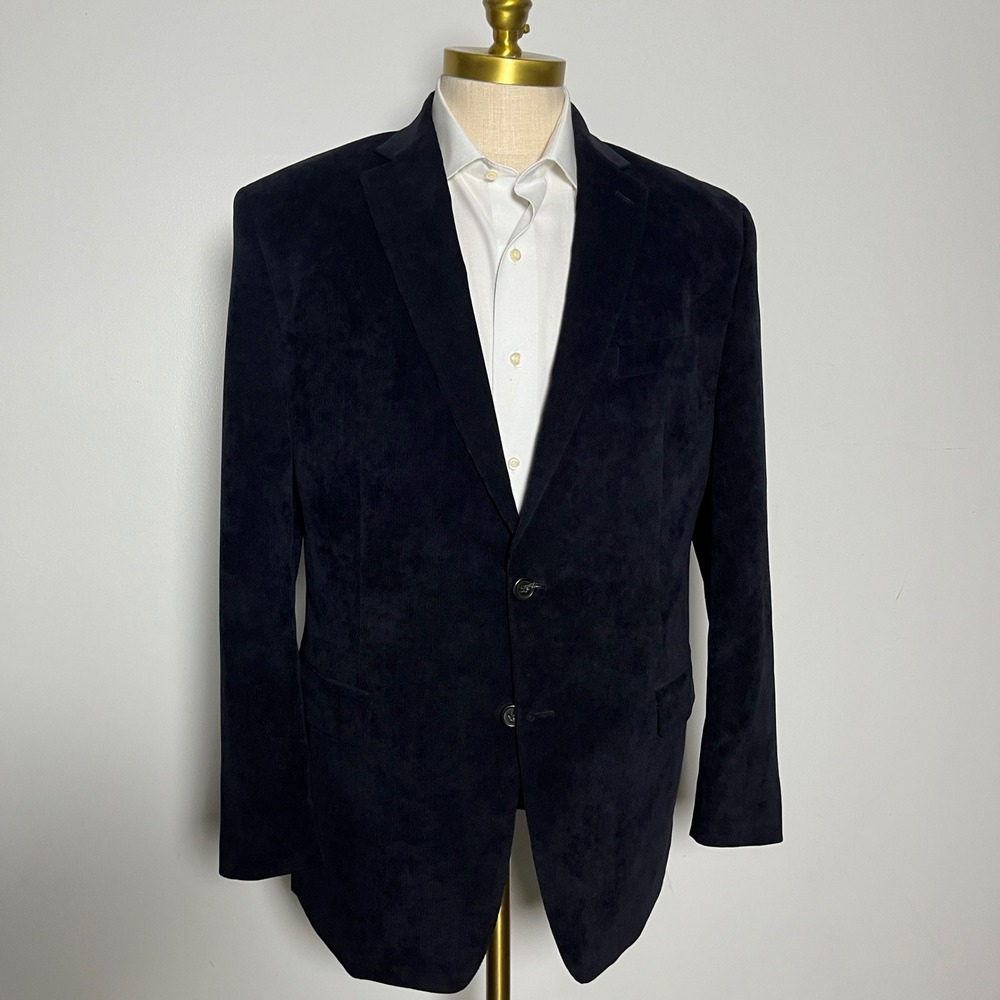 Lauren Ralph Lauren Blazer Mens 44R Navy Black Solid Corduroy Two-Button